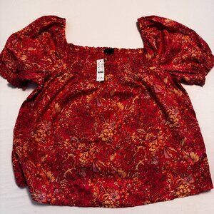 J. Crew Square-Neck Puff-Sleeve Voile Top in Bouquet Block Print –  XL - MF0233